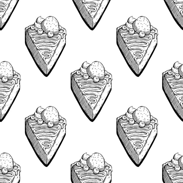 Chocolate slice cake seamless pattern with hand drawing style