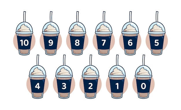 Chocolate smoothies Milkshake with cup ice cream topping countdown number from 10 to 0