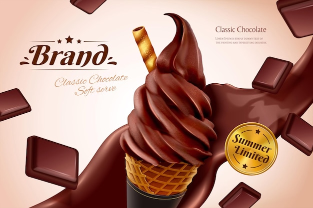 Annunci di gelato soft al cioccolato