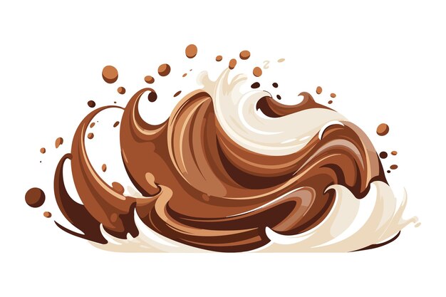 Illustrazione di onde di schizzi di cioccolato in sfondo isolato