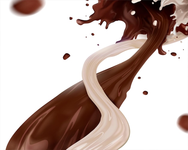 Вектор Шоколадный соус с молоком в 3d иллюстрации на белом фоне