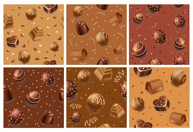 Vector chocolate sweets at background pattern design set