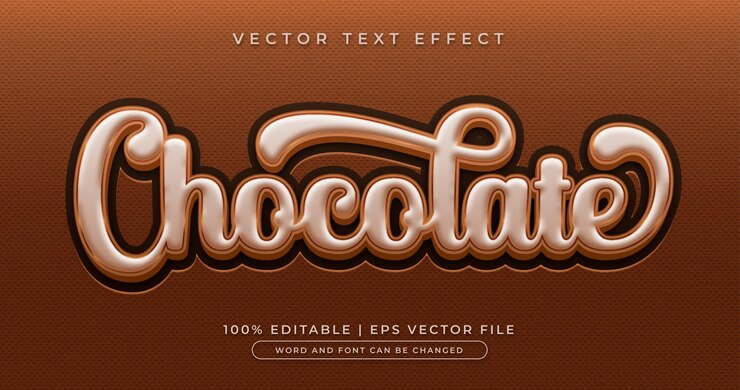 Vector 초콜릿 텍스트, 3d 편집 가능한 텍스트 효과 스타일