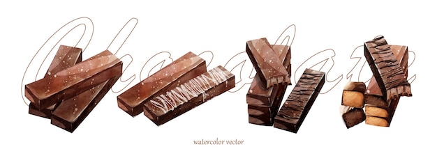 Vettore disegno degli elementi vettoriali della raccolta dell'acquerello al cioccolato