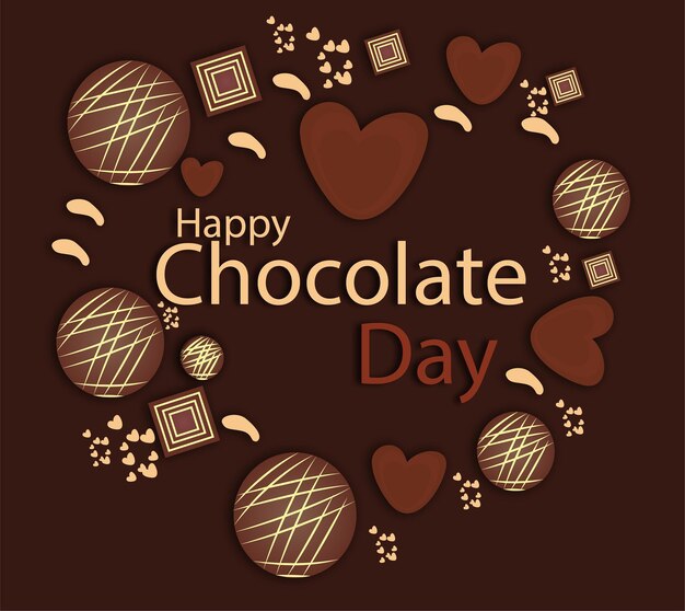 chocolates placed in heart shape with beautiful text design of happy chocolate day