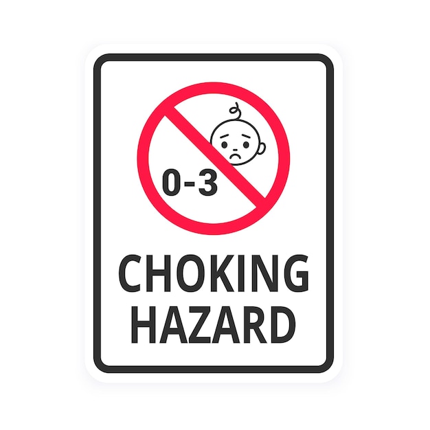 Vector choking hazard forbidden sign sticker not suitable for children under 3 years isolated on white