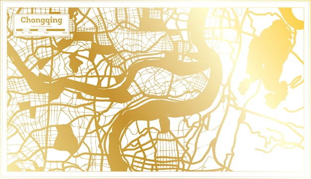 Vector chongqing china city map in retro style in golden color outline map