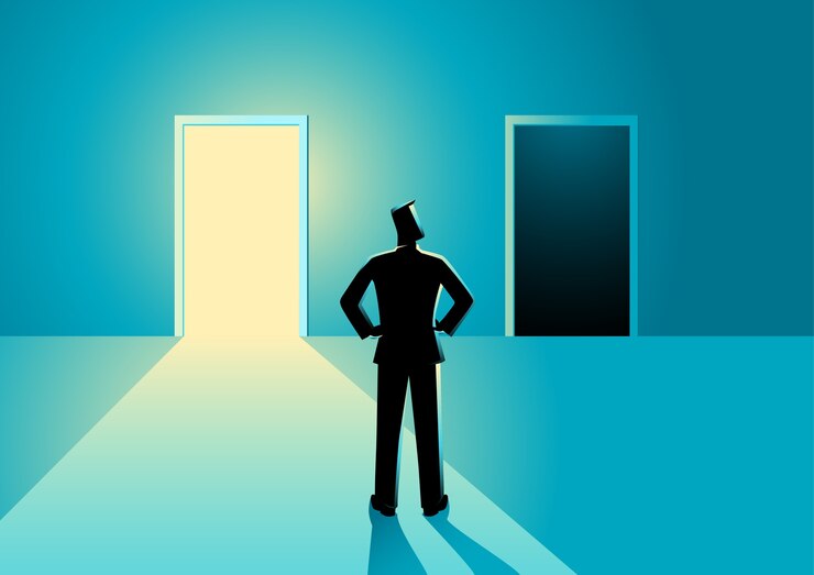 Vector choose between bright or dark door