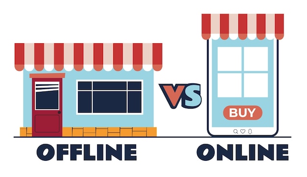 Choose VS online offline shop business store commerce market concept