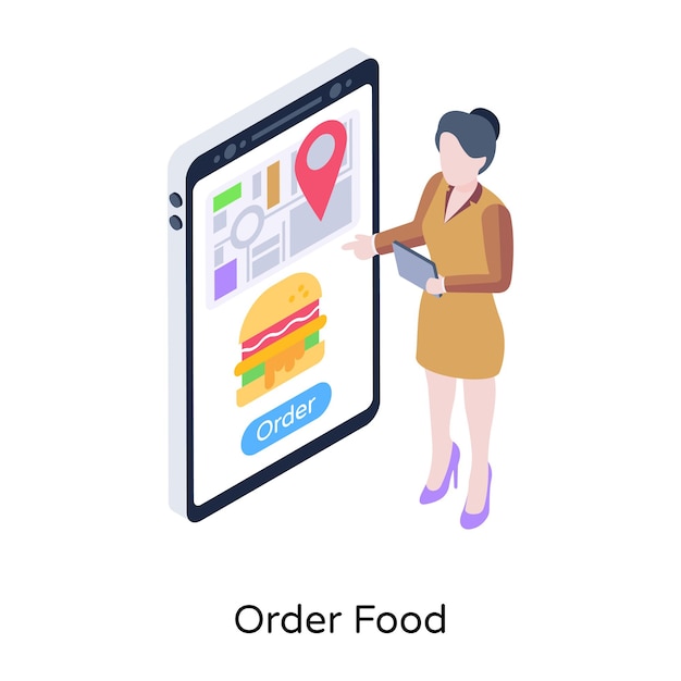 Вектор Выбор бургера на смартфоне изометрическая иллюстрация заказа еды