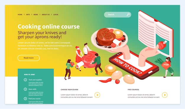 Vector choosing cooking school masterclass lessons landing page