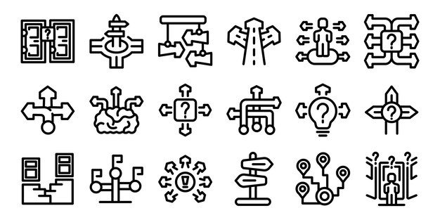 choosing multiple directions icons set choosing path direction way signpost decision making icons