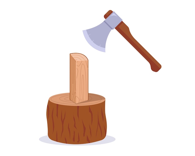 Vector chop wood with an ax for heating. preparation of firewood for the winter. flat vector illustration.