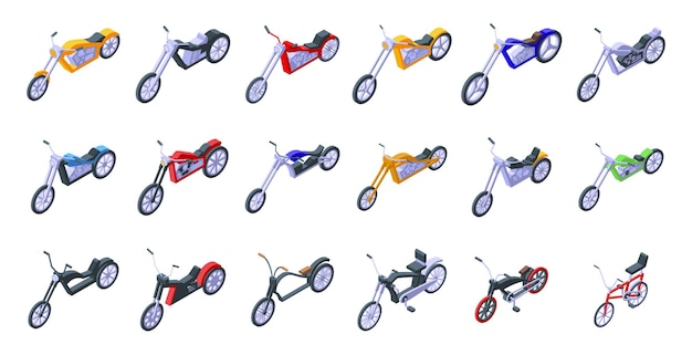 Chopper icons set isometric vector moto ride