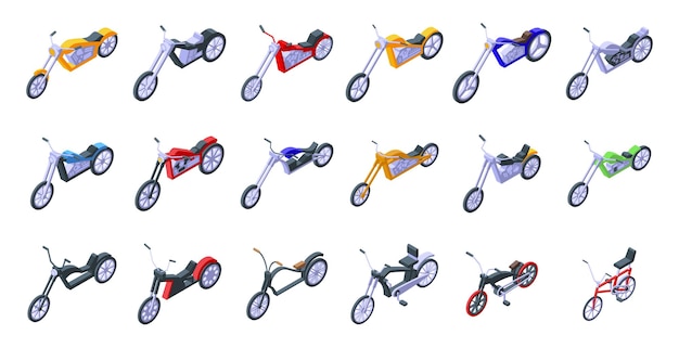 Chopper icons set isometric vector Moto ride