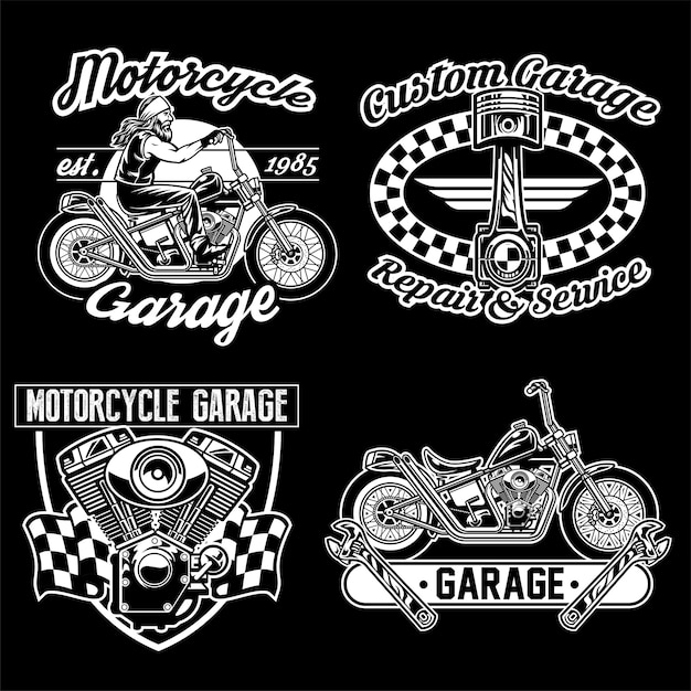 Chopper motorcycle black white set