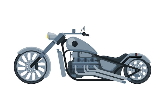 Chopper Motorcycle Motorbike Vehicle Side View Flat Vector Illustration