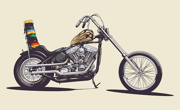 Chopper Motorfiets Motorvoertuig Transport Zijaanzicht Vector Illustratie