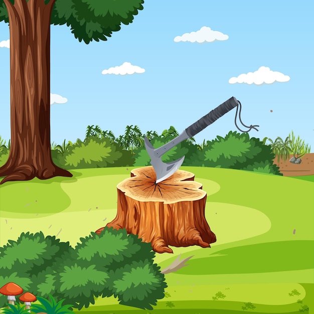 chopping tree with realistic axe