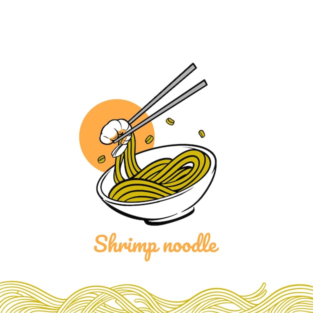 Vector chopsticks holding shrimp noodles noodle collection