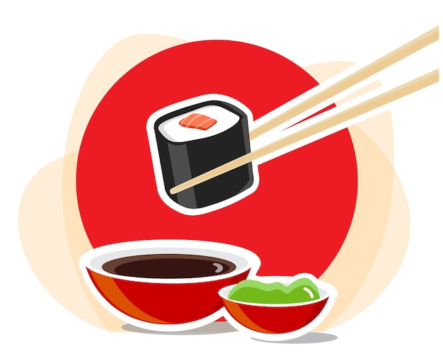 Vector chopsticks with sushi roll