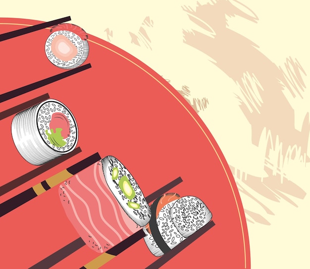 Вектор Палочки для еды с суши