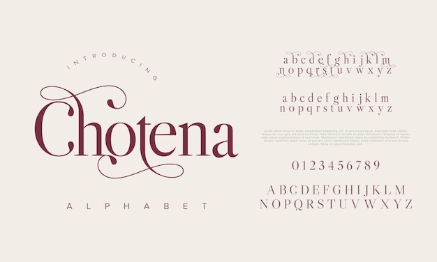 Chotena premium luxury elegant alphabet letters and numbers Elegant wedding typography classic serif