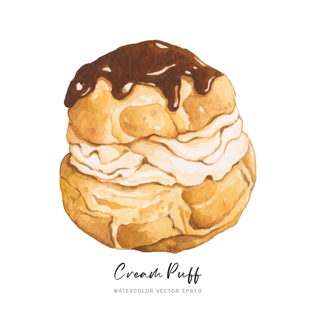 Choux gebak crème bladerdeeg dessert aquarel vector