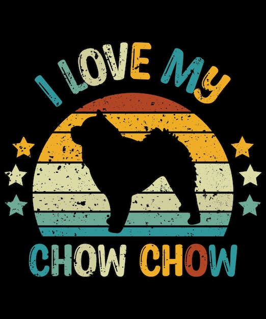Chow Chow silhouet vintage en retro tshirt ontwerp