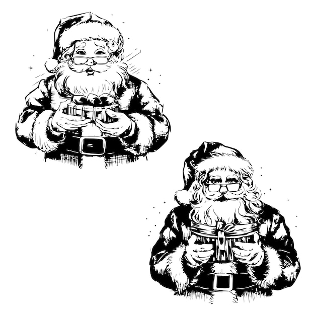 Vector chriatmas stijlvolle kerstman sketch kunst cliparts