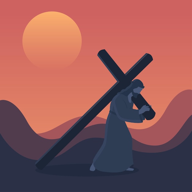 Vector christ carrying the cross holy friday easter good friday