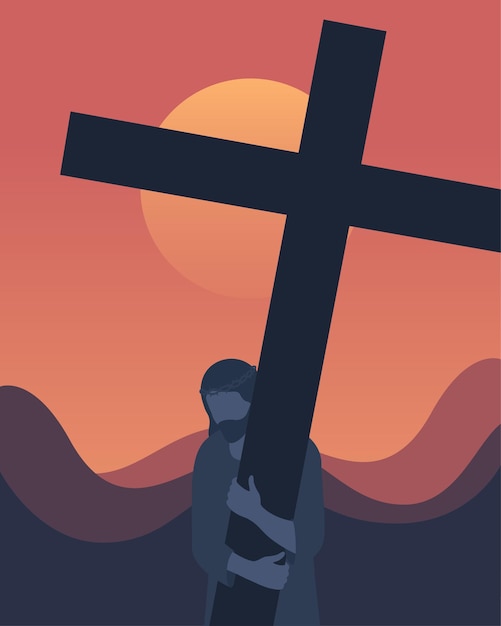 Vector christ embracing the cross crucifixion of christ holy friday easter
