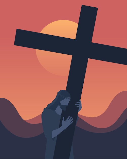 Vector christ embracing the cross crucifixion of christ holy friday easter