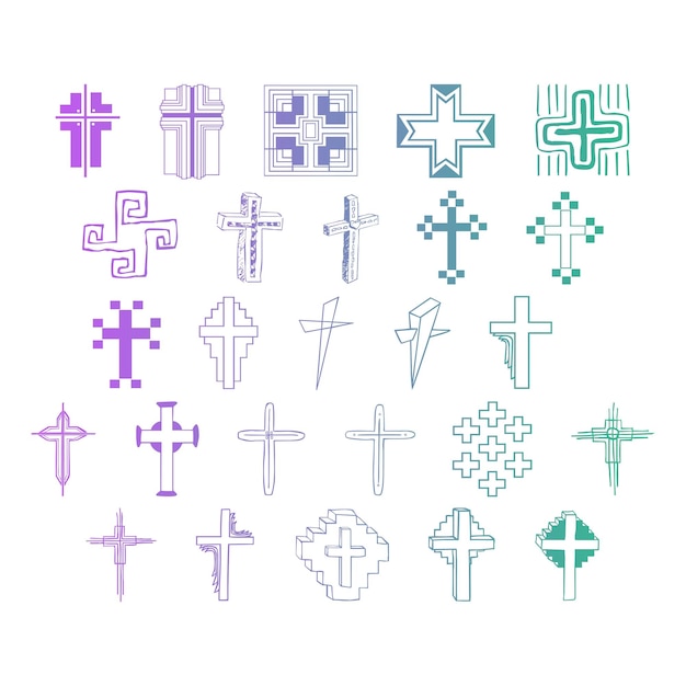 christ icons items gradient effect photo jpg vector set