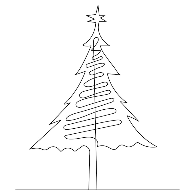 Vector christ mas tree continuous one line drawing of outline vector illustration