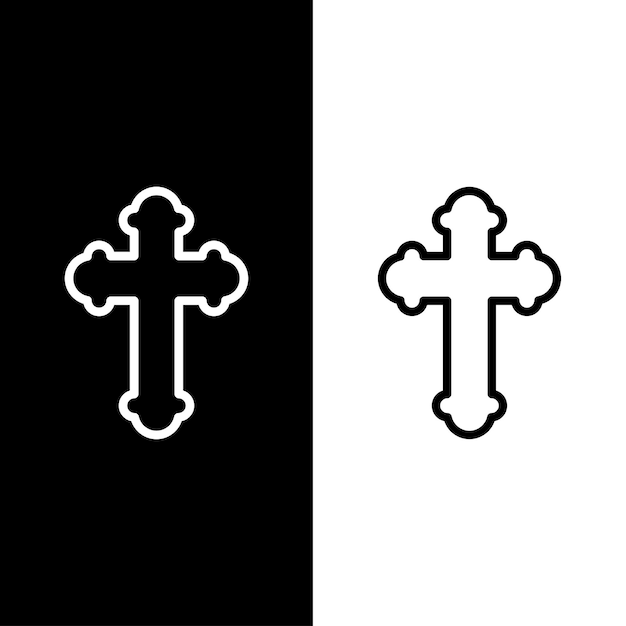 Christelijk kruis pictogram vector zwart-wit versie ontwerpsjabloon