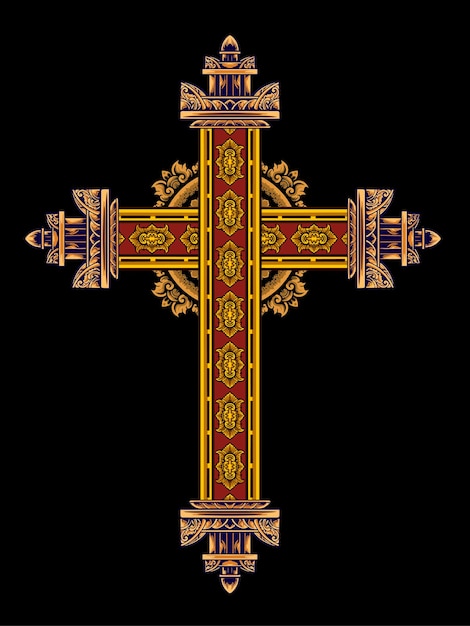 christelijk kruis vectorontwerp met mooie ornament bewerkbare kleur