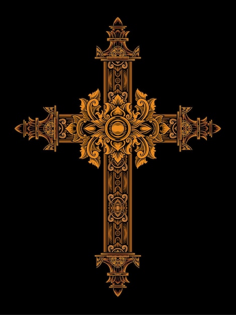 christelijk kruis vectorontwerp met mooie ornament bewerkbare kleur