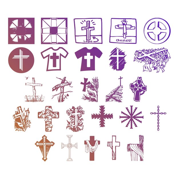 Vector christelijke iconen set items gradiënt effect foto jpg vector set