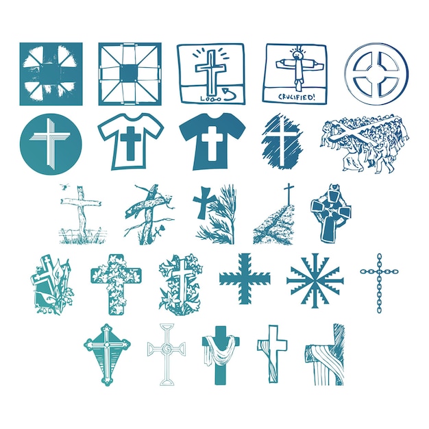 Vector christelijke iconen set items gradiënt effect foto jpg vector set