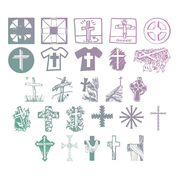 Vector christelijke iconen set items gradiënt effect foto jpg vector set