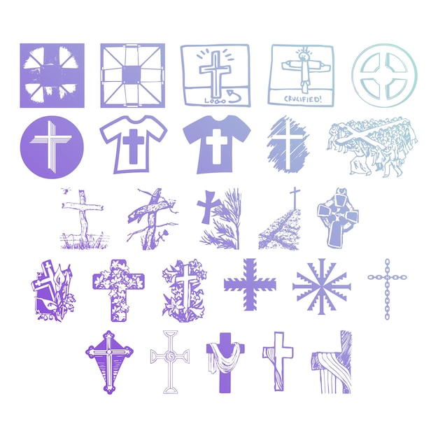 Vector christelijke iconen set items gradiënt effect foto jpg vector set