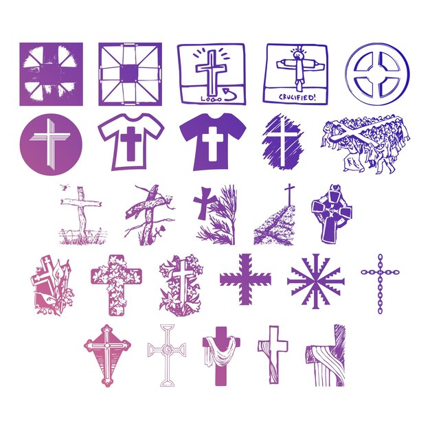 Vector christelijke iconen set items gradiënt effect foto jpg vector set