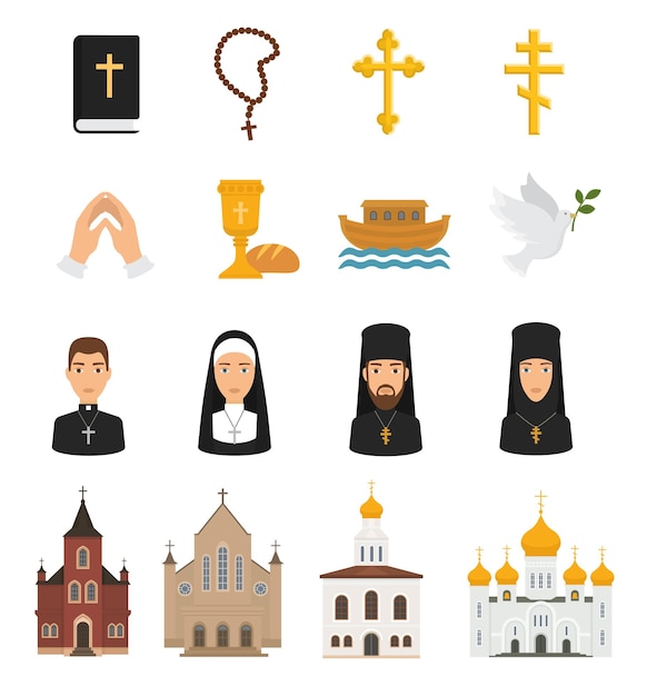 Christelijke iconen vector christendom religie tekens en religieuze symbolen kerk geloof christus bijbel c...