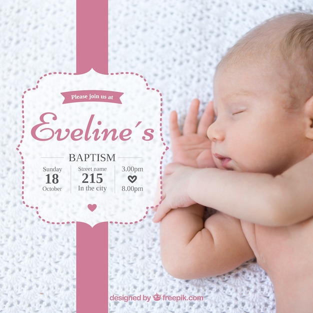 Christening invitation, pink ribbon