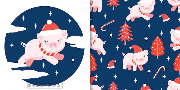 Christhttps: //cdn-contributor.freepik.com/qeyqey/3903005/previews/626/pig1-01.jpgmas naadloos patroon cute pig winter