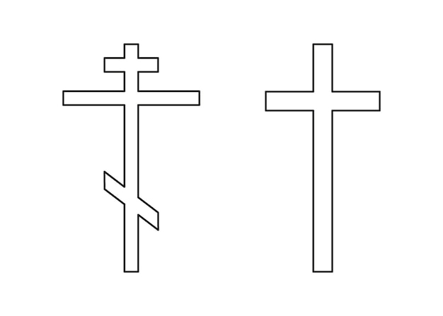 キリスト教とカトリック クロス シルエット単一線画の伝統的な宗教のシンボル教会サイン クロス 1 ライン アート ベクトル イラスト