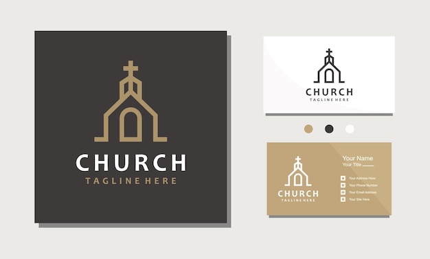 christian church cross gospel line art gold logo design inspiration