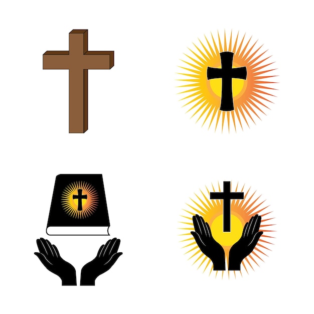 christian cross icon logo vector design template