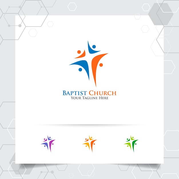 Christian cross logo design with the concept of religious symbol Cross vector icon for church